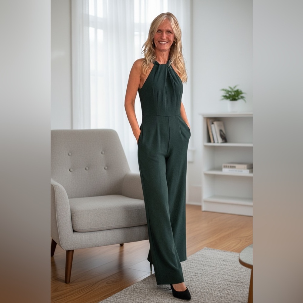 Julia Jordan Forest Green Halter Jumpsuit